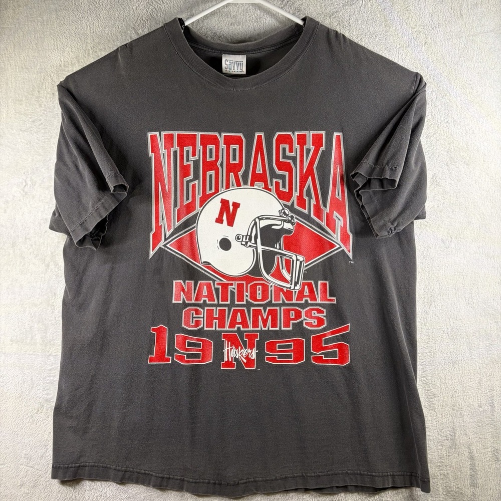 Vintage 1995 Nebraska Huskers National Champions T-Shirt XXL Faded Savvy‎